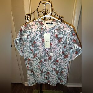 Green Flower Chiffon Blouse Size Large (NWT)